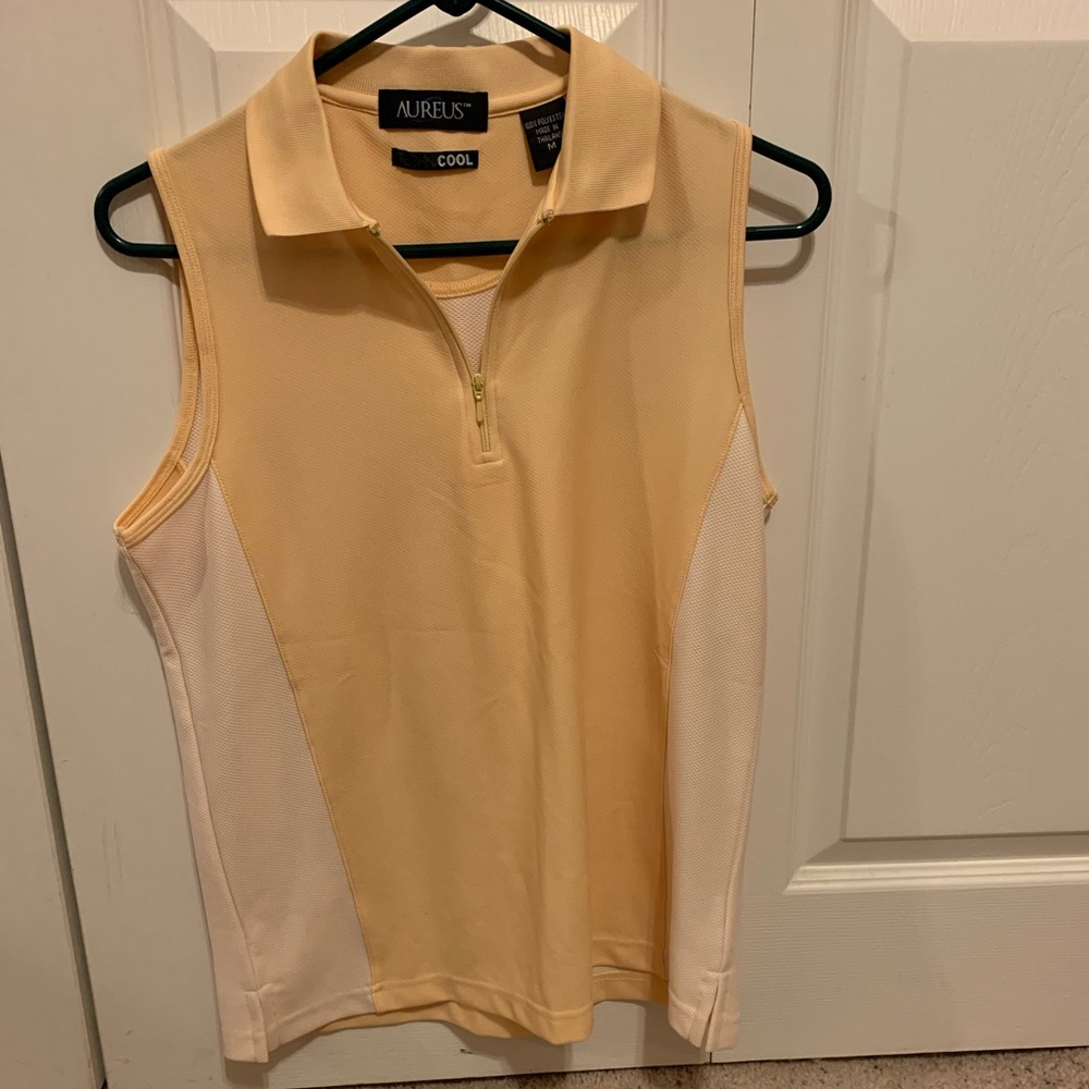 Sleeveless golf polo, yellow, size medium